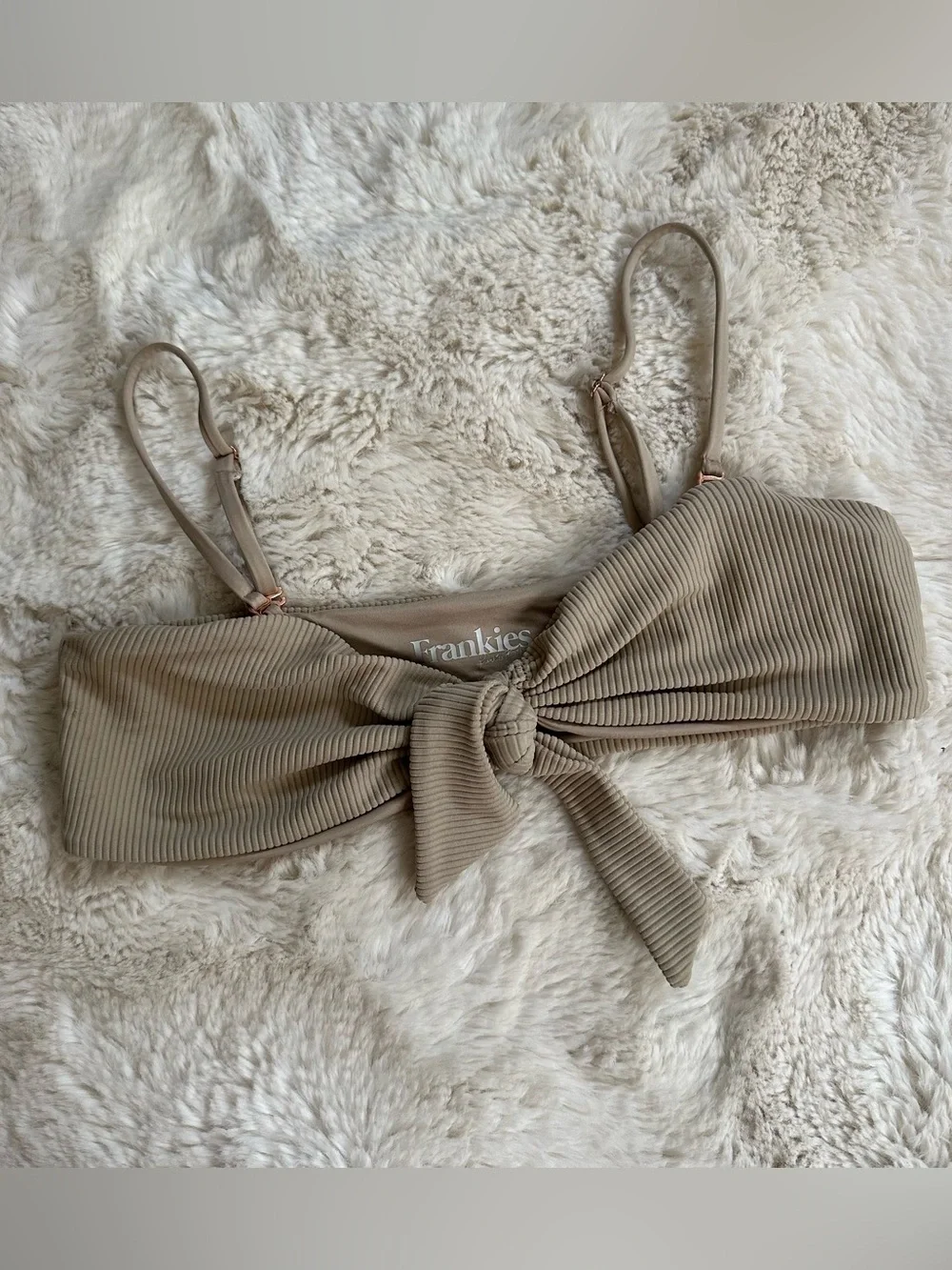 Frankie's Bikinis Enzo Tan/Earth/Nude Ribbed Bow Tie Front Bikini Top